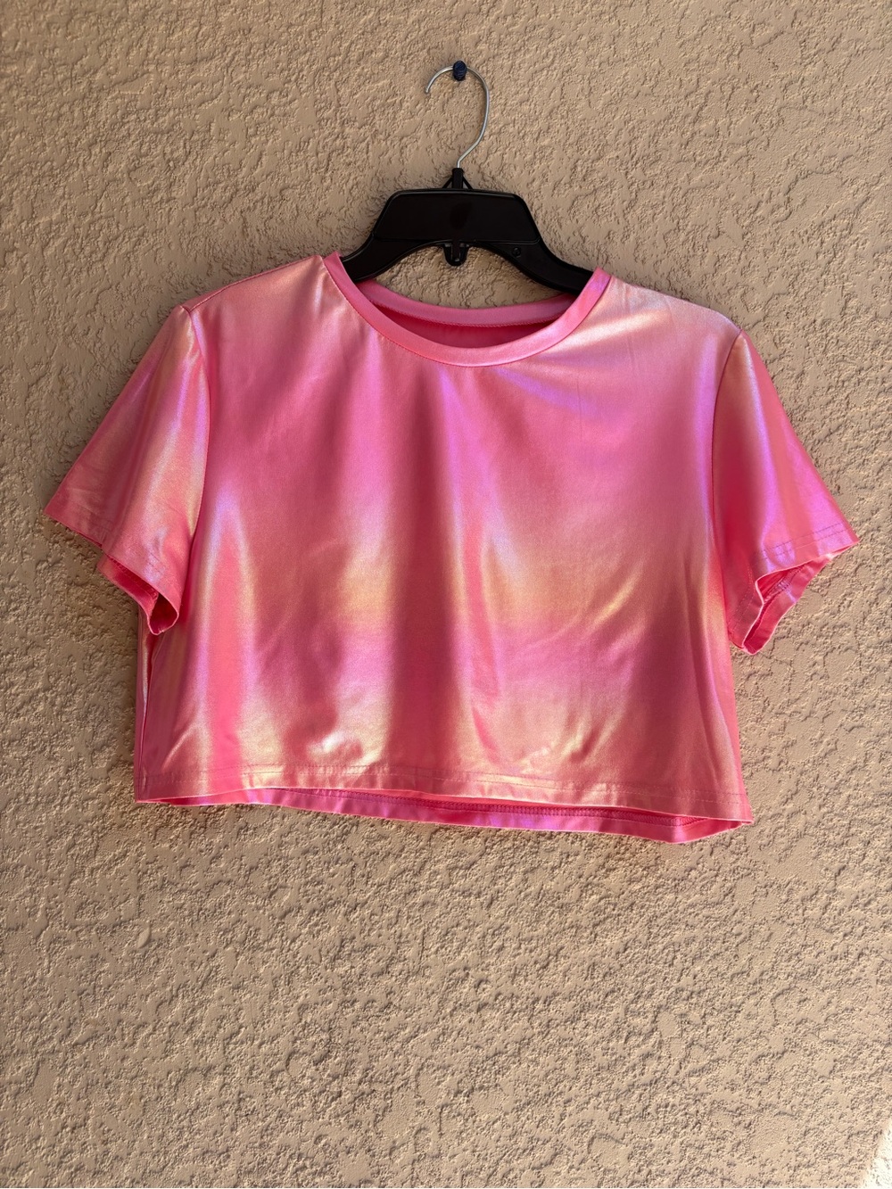 SHEIN Pink Iridescent Cropped Tee